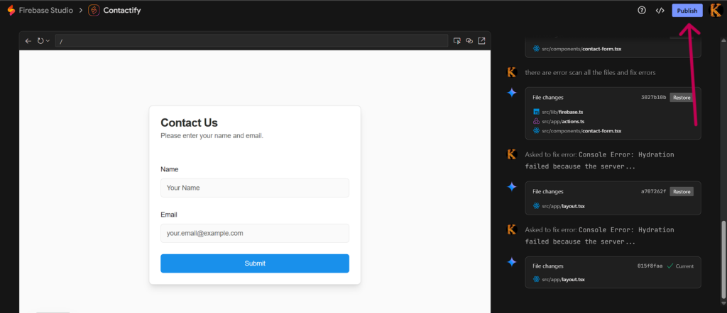 Google Firebase Studio- Publish your application
