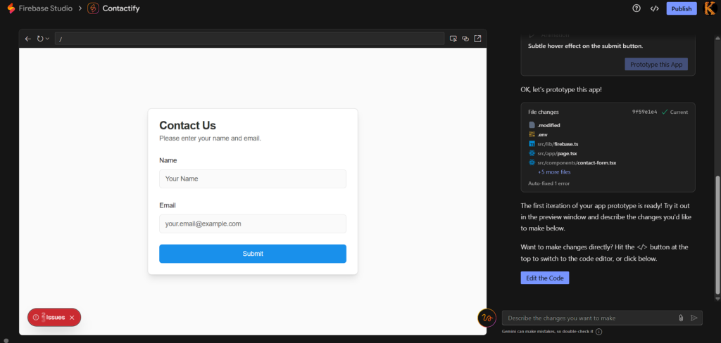 Google Firebase Studio- Editor page