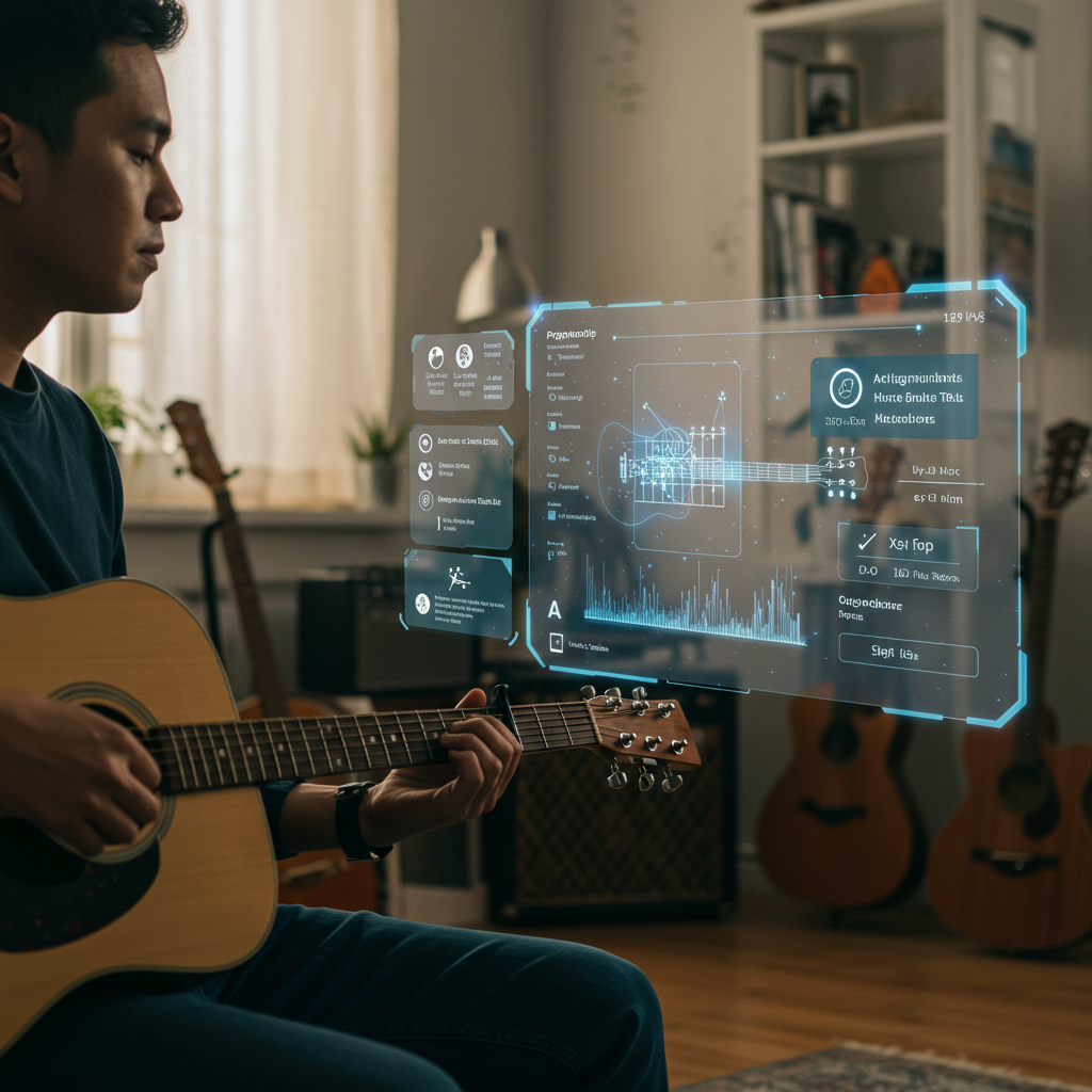 AI is helping a person to learn guitar- Image by Gemini 2.5 Flash