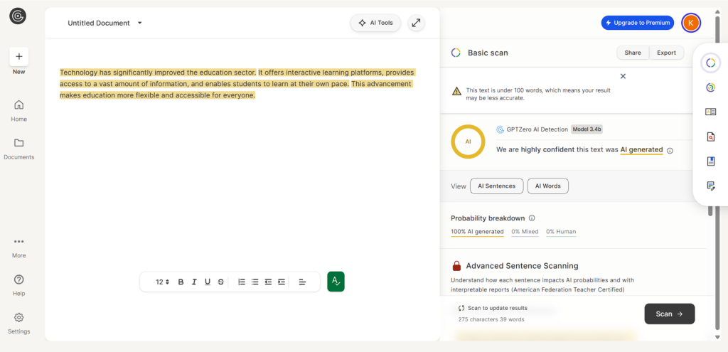 GPTZero-Showing detecting AI Generated Content
